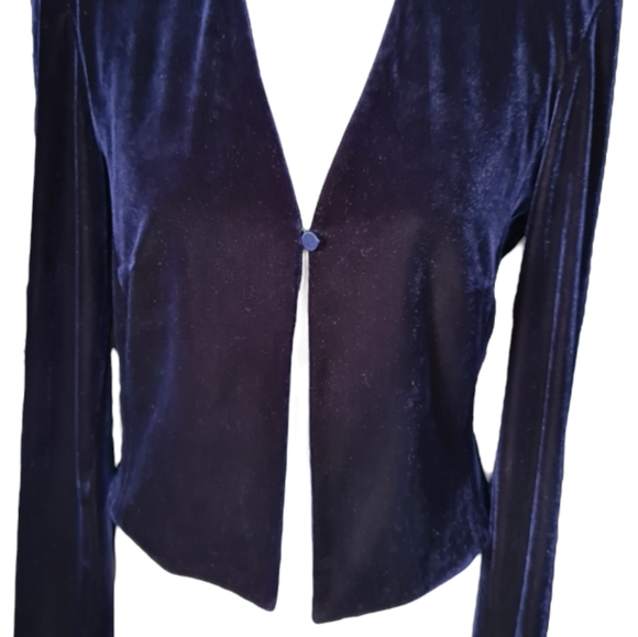 VINTAGE Guava Size 8 Navy Blue Velvet Stretch Jacket Blazer - Picture 2 of 10